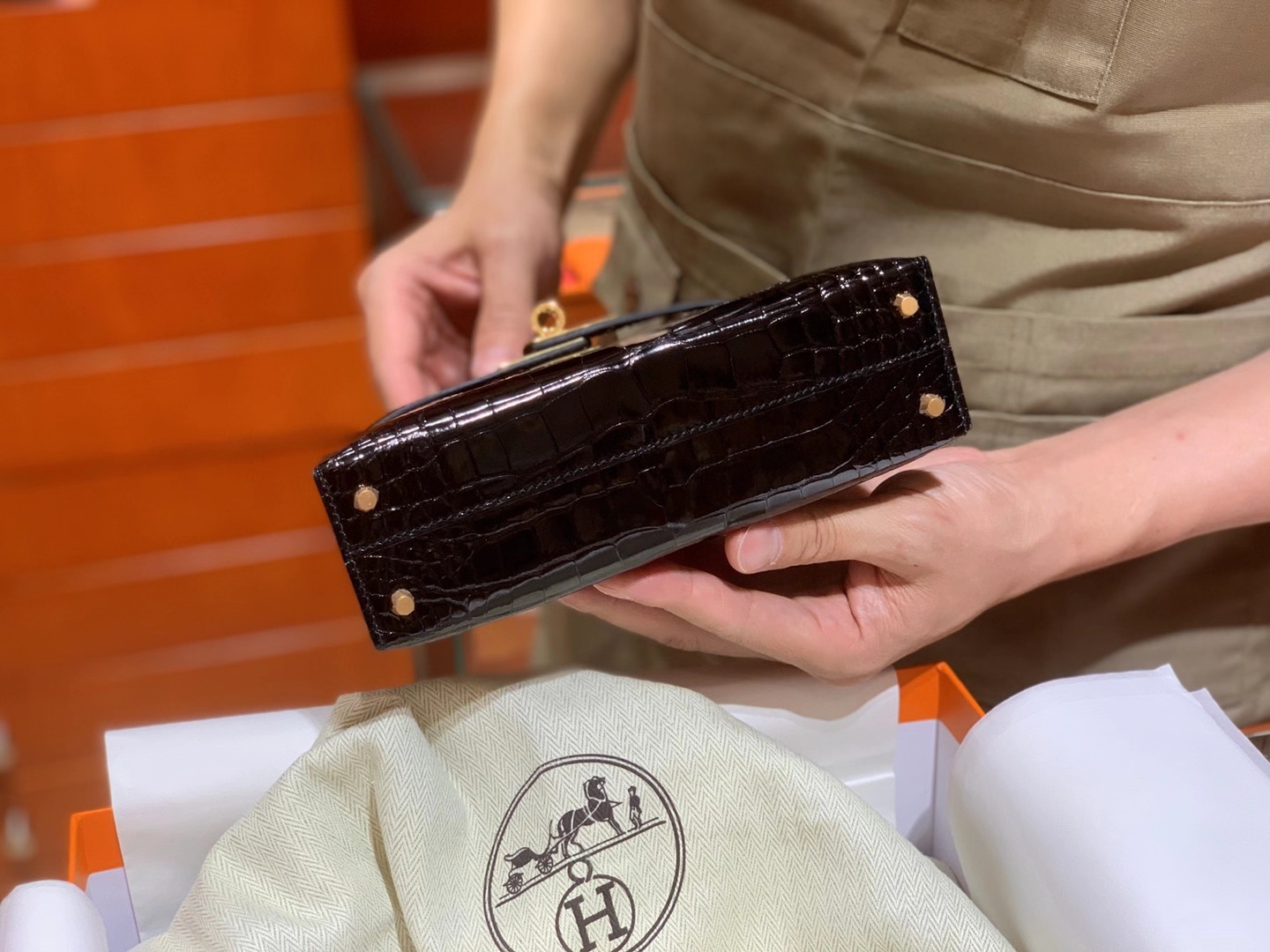 HERMES Kelly 二代鳄鱼 黑色 金扣银扣 可定制 纯手工