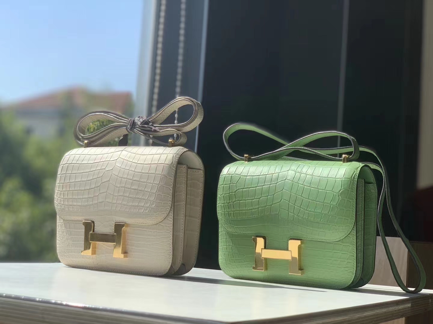 HERMES 康康 空姐包 Constance 鳄鱼 金扣 银扣 可接受定制 牛油果绿 奶昔白
