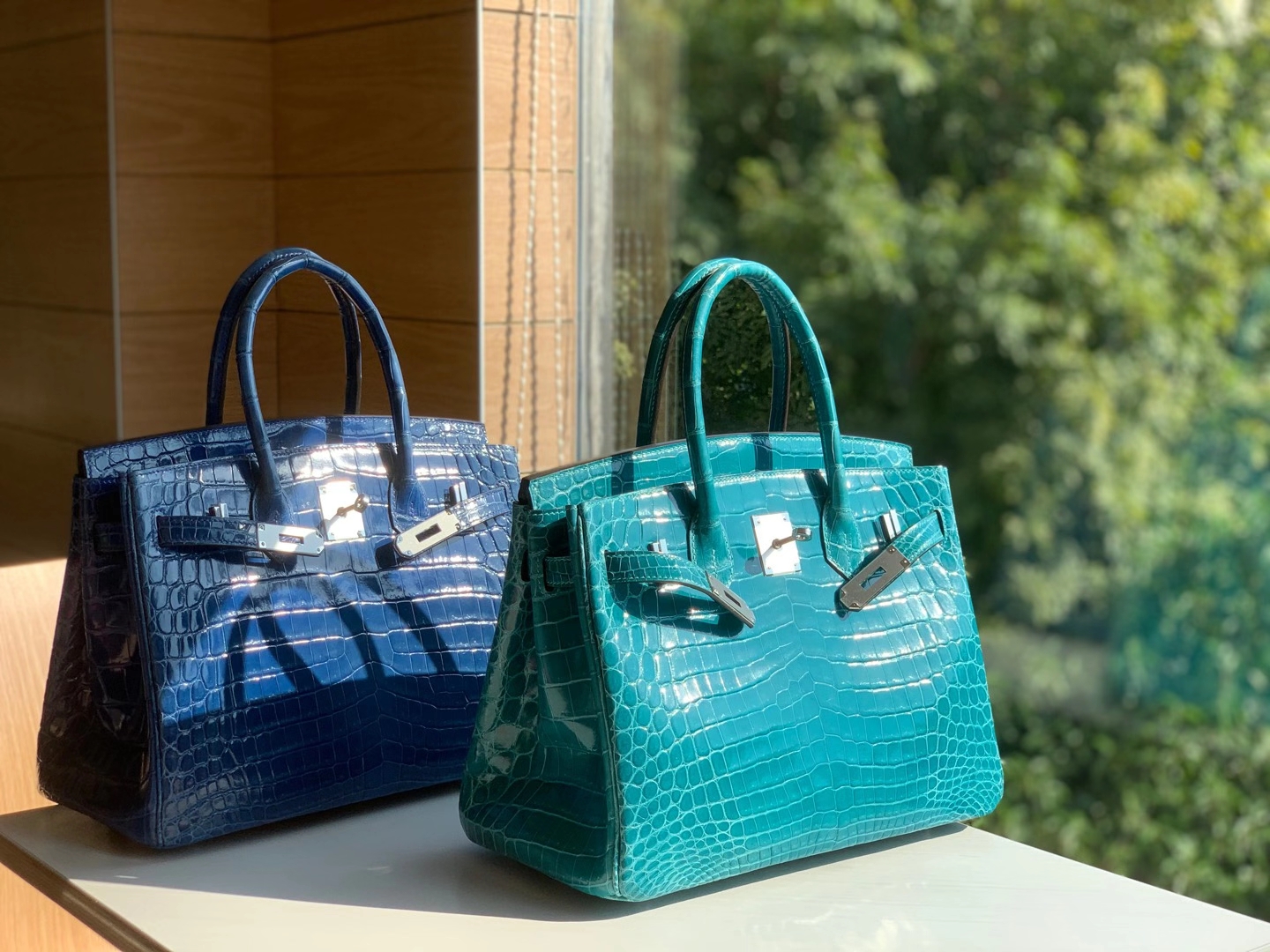 HERMES 爱马仕 铂金包 Birkin  爱马仕官网现货 Bk 25高光鳄鱼皮 新水绿