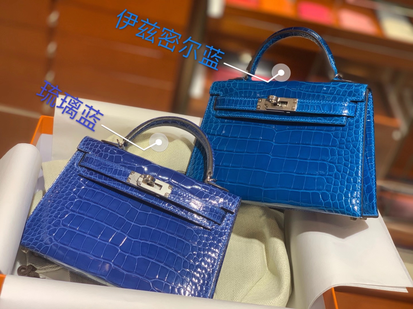 HERMES Kelly 二代鳄鱼 琉璃蓝 金扣银扣 可定制 纯手工