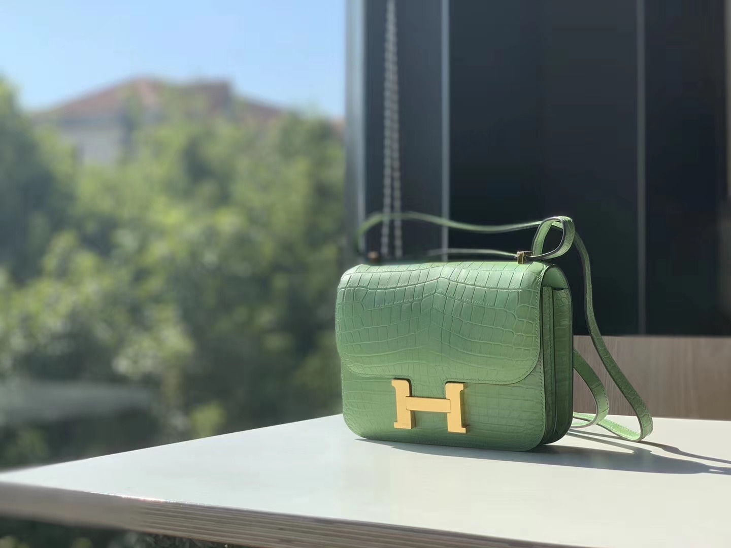 HERMES 康康 空姐包 Constance 鳄鱼 金扣 银扣 可接受定制 牛油果绿