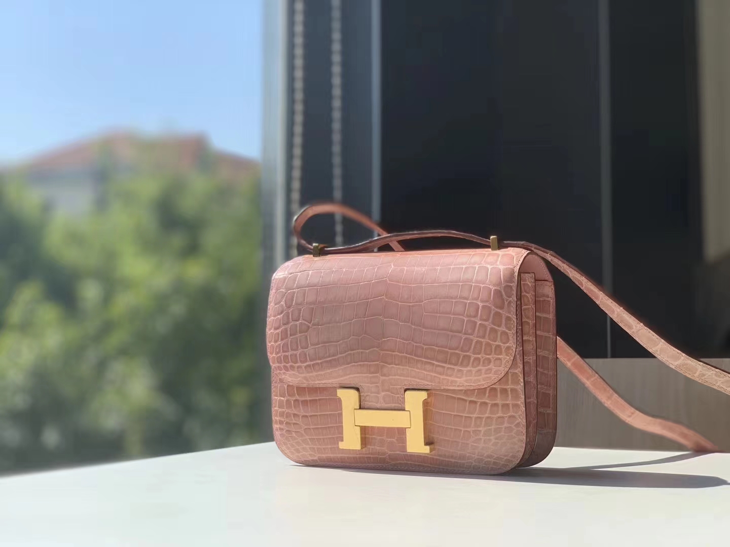 HERMES 康康 空姐包 Constance 鳄鱼 金扣 银扣 可接受定制 奶昔粉