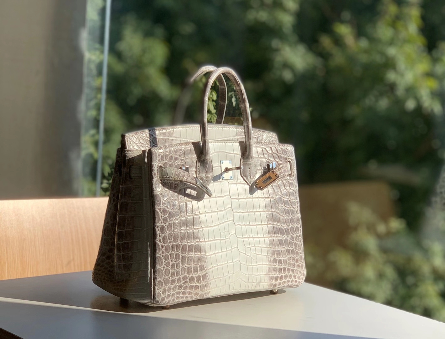 HERMES 爱马仕 铂金包 Birkin  爱马仕官网现货 Bk 25高光鳄鱼皮 喜马拉雅