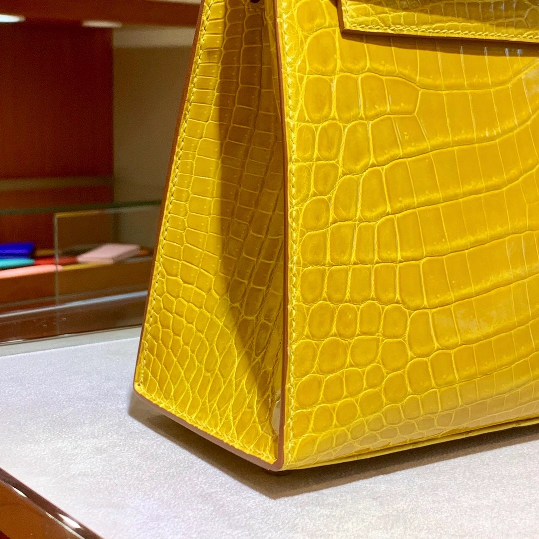 HERMES爱马仕 琥珀黄 KELLY凯丽25 金扣银扣 现货 可接受订货 原厂进口鳄鱼皮