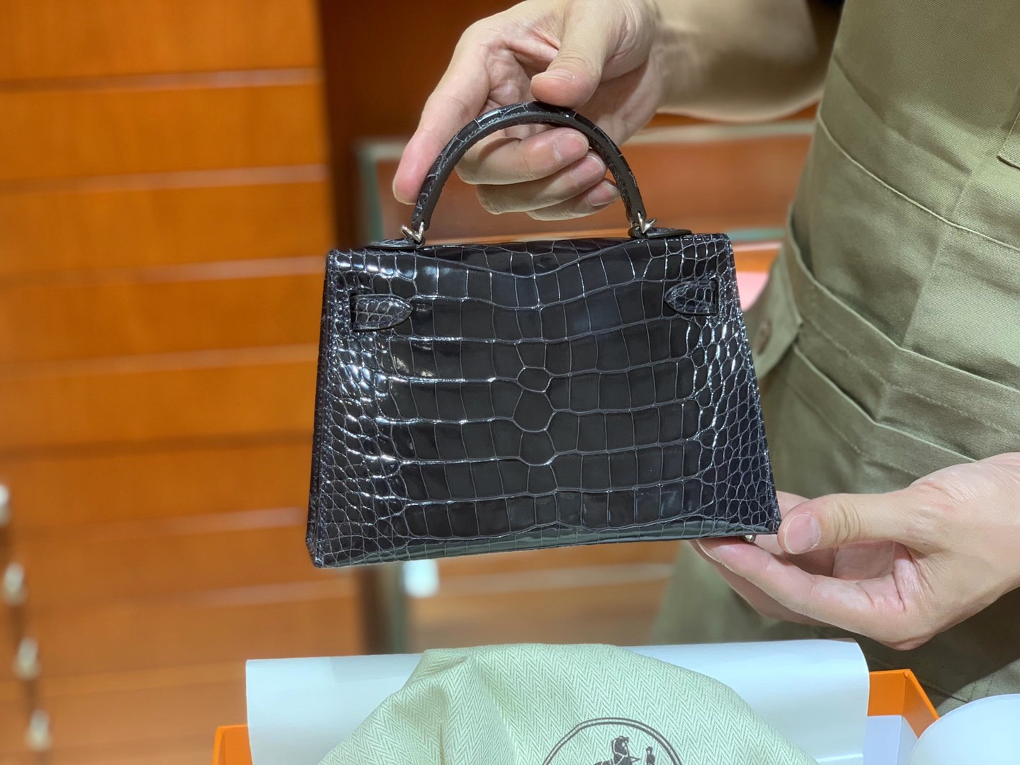 HERMES Kelly 二代鳄鱼 石墨灰 金扣银扣 可定制 纯手工
