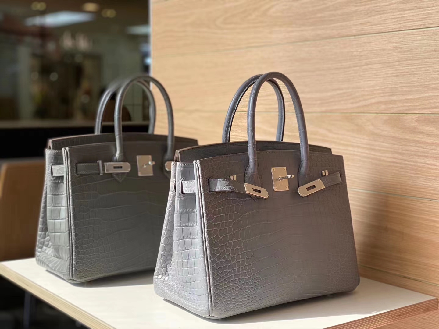 HERMES 爱马仕 铂金包 Birkin 爱马仕官网现货 Bk 25海鸥灰光鳄鱼皮 海鸥灰
