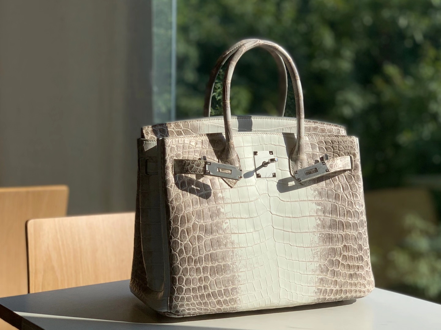 HERMES 爱马仕 铂金包 Birkin  爱马仕官网现货 Bk 25高光鳄鱼皮 喜马拉雅