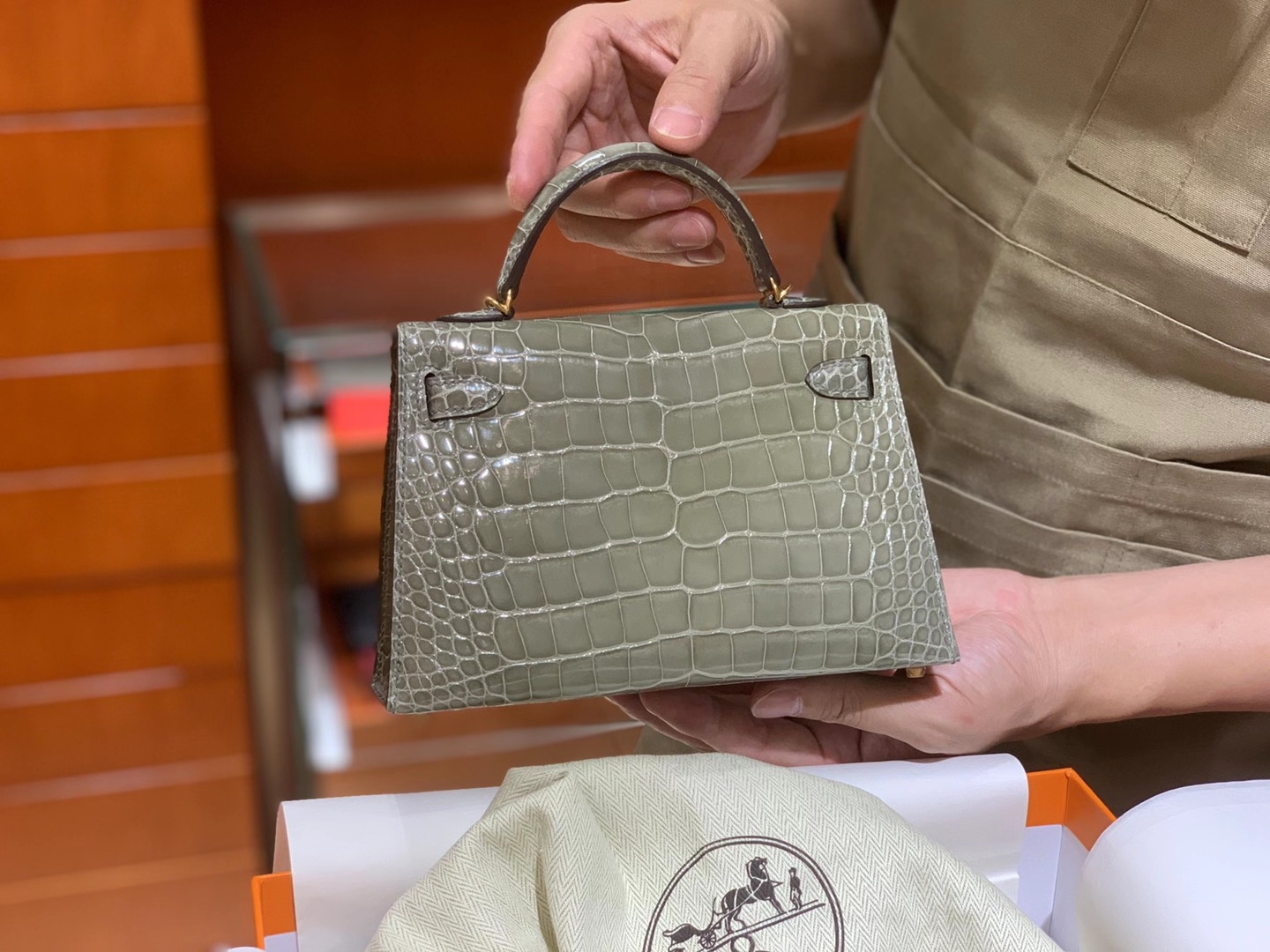 HERMES Kelly 二代鳄鱼 斑鸠灰 金扣银扣 可定制 纯手工