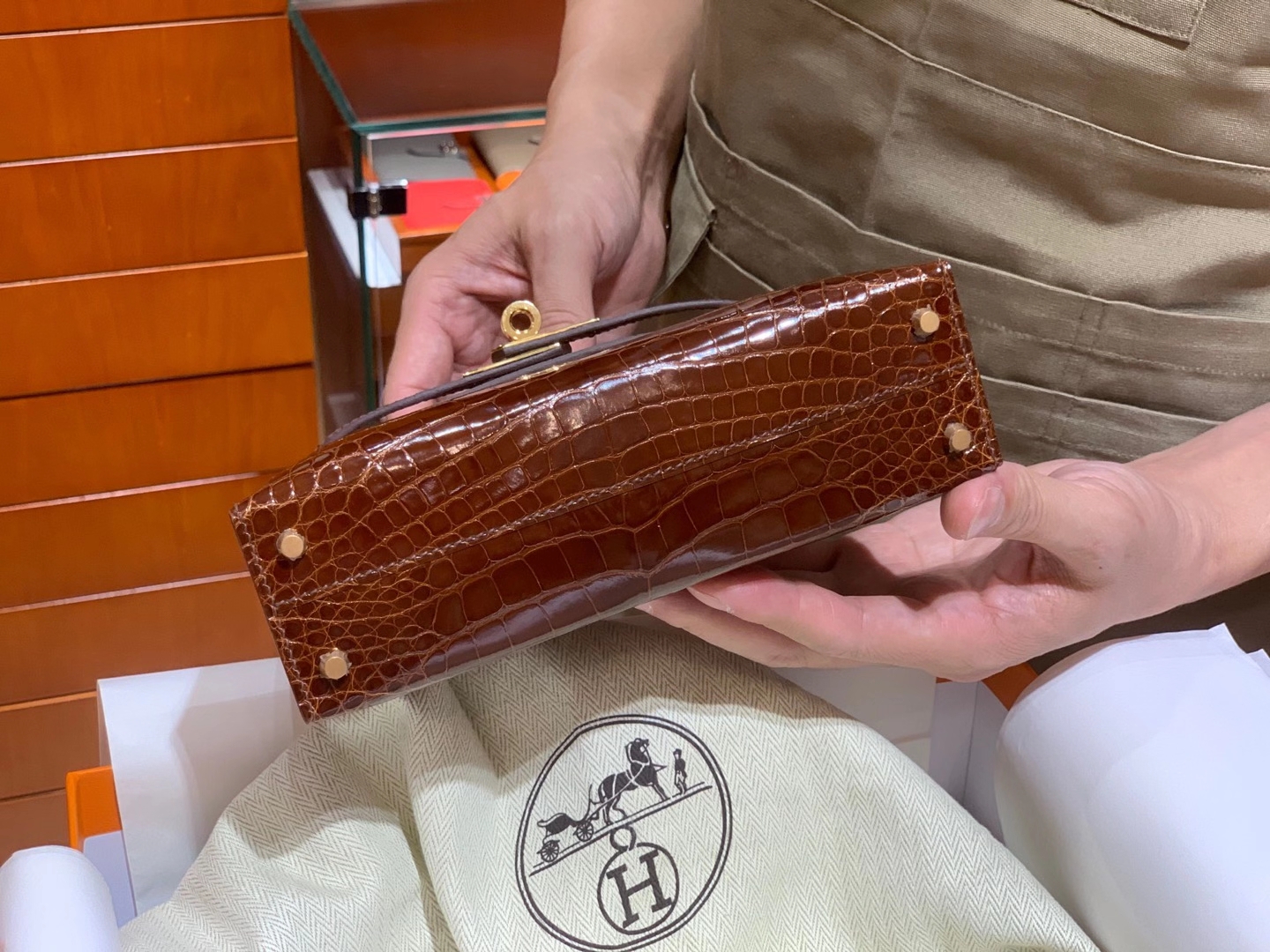HERMES Kelly 二代鳄鱼 蜜糖棕 金扣银扣 可定制 纯手工