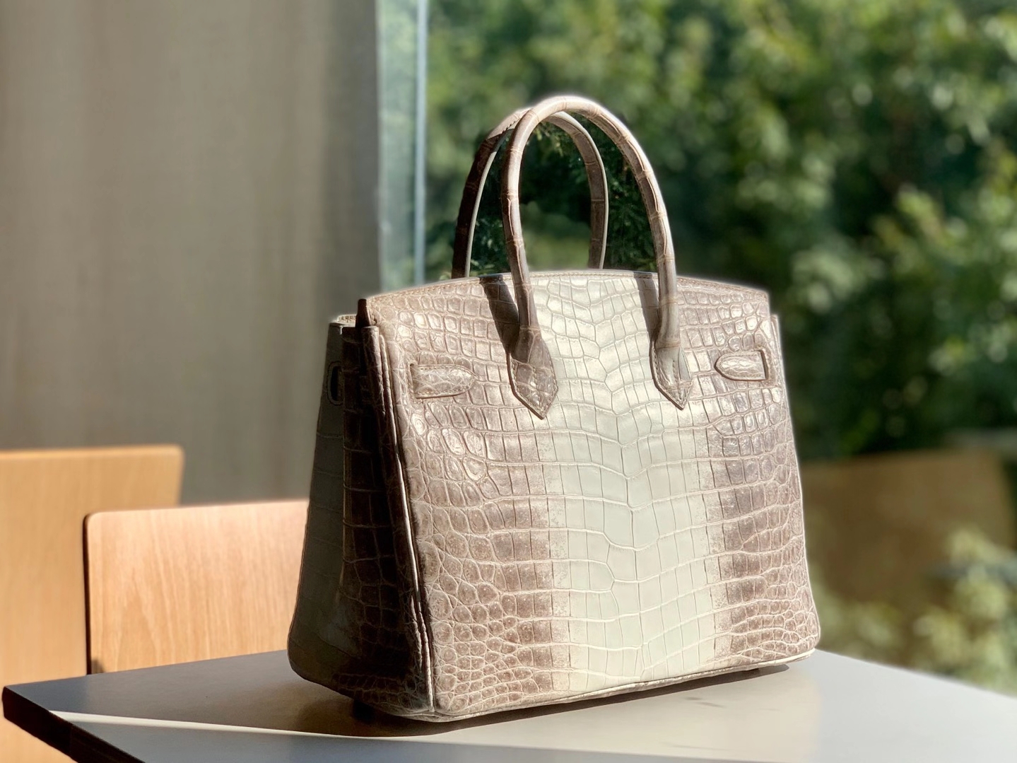 HERMES 爱马仕 铂金包 Birkin  爱马仕官网现货 Bk 25高光鳄鱼皮 喜马拉雅