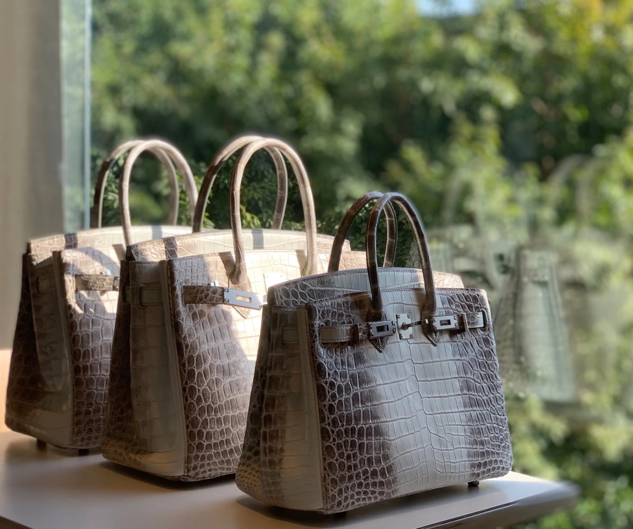 HERMES 爱马仕 铂金包 Birkin  爱马仕官网现货 Bk 25高光鳄鱼皮 喜马拉雅