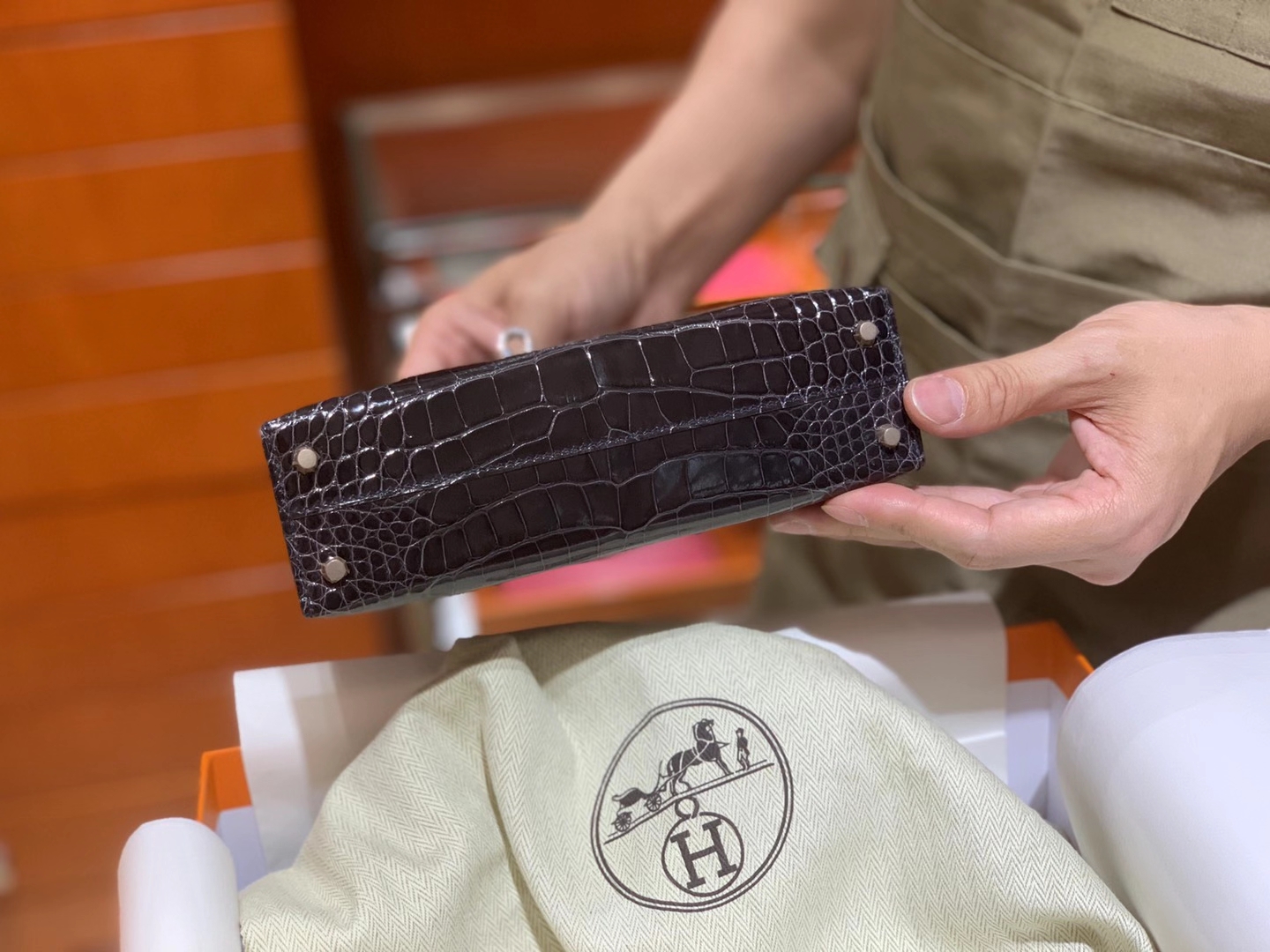 HERMES Kelly 二代鳄鱼 石墨灰 金扣银扣 可定制 纯手工