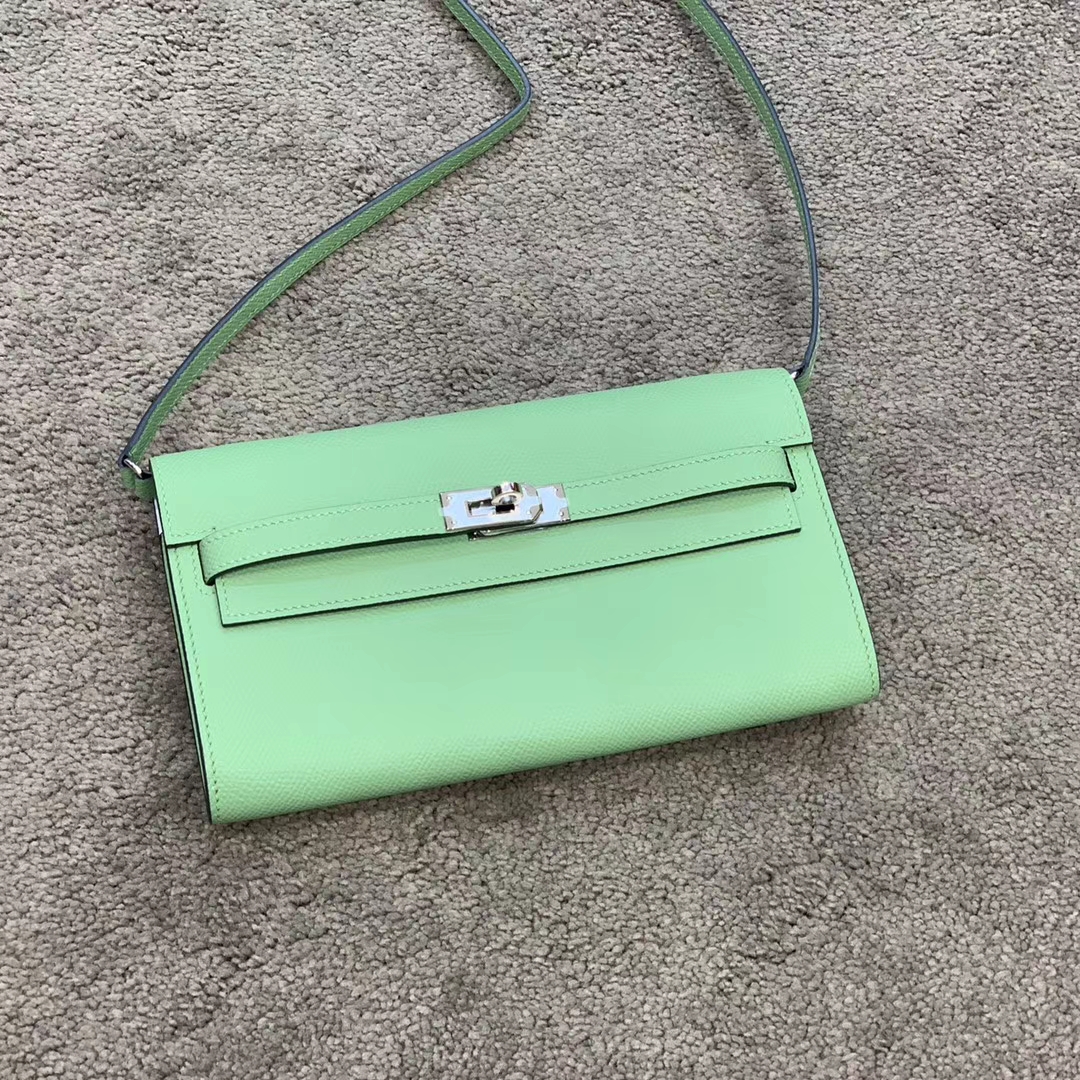 HERMES Kelly Classique To Go 长肩带钱包 Epsom皮 牛油果绿 现货