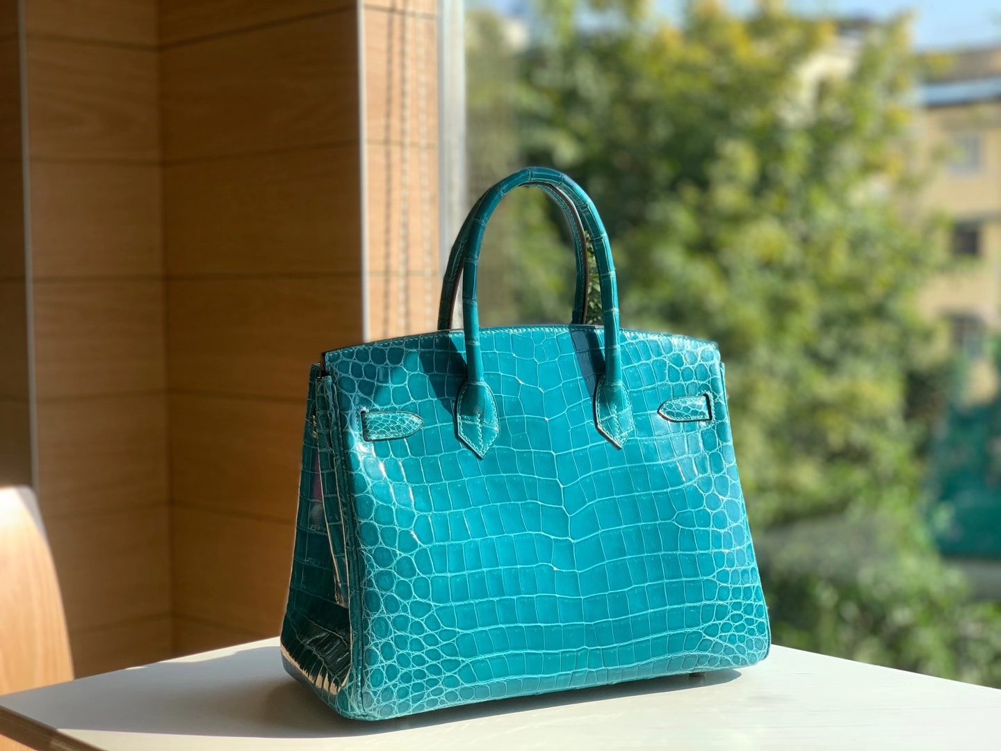 HERMES 爱马仕 铂金包 Birkin  爱马仕官网现货 Bk 25高光鳄鱼皮 新水绿