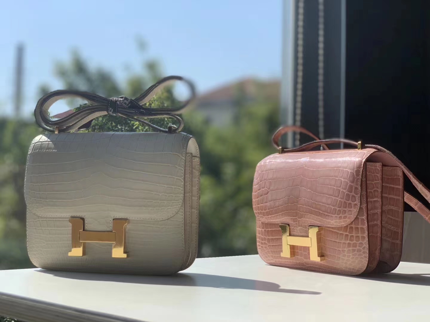 HERMES 康康 空姐包 Constance 鳄鱼 金扣 银扣 可接受定制 海鸥灰