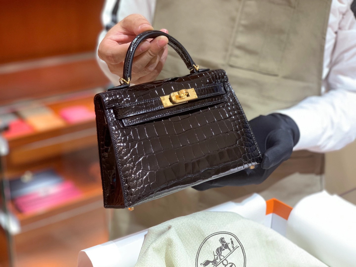 HERMES Kelly 二代鳄鱼 黑色 金扣银扣 可定制 纯手工