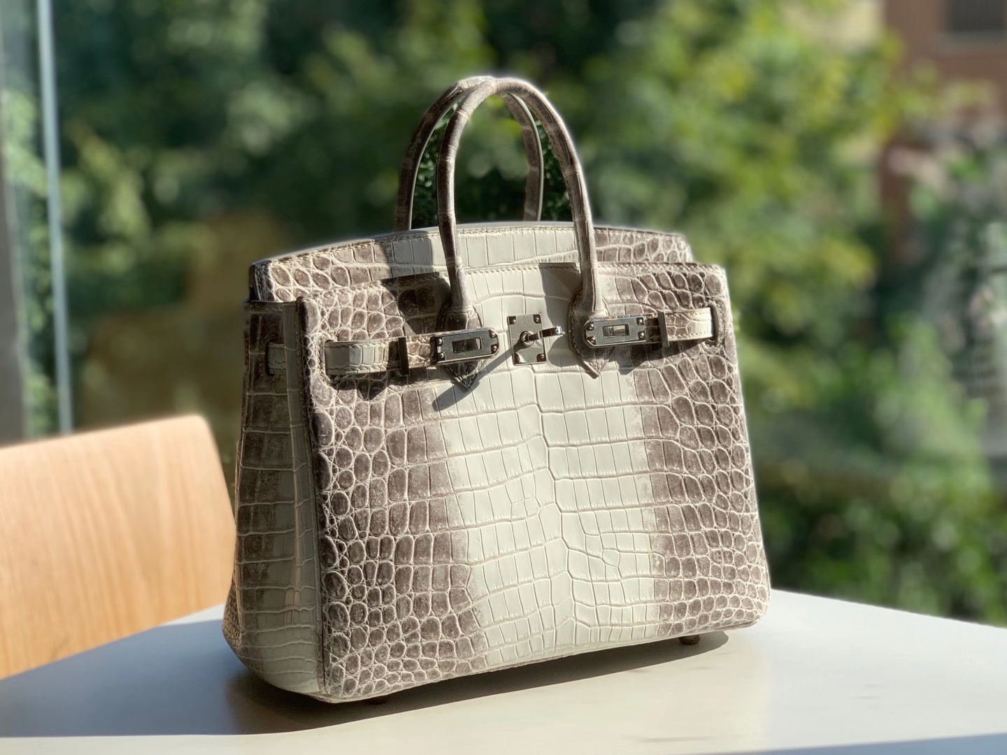 HERMES 爱马仕 铂金包 Birkin  爱马仕官网现货 Bk 25高光鳄鱼皮 喜马拉雅