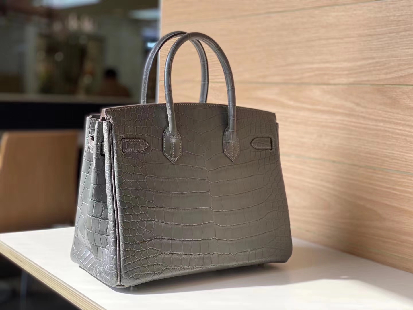 HERMES 爱马仕 铂金包 Birkin 爱马仕官网现货 Bk 25海鸥灰光鳄鱼皮 海鸥灰