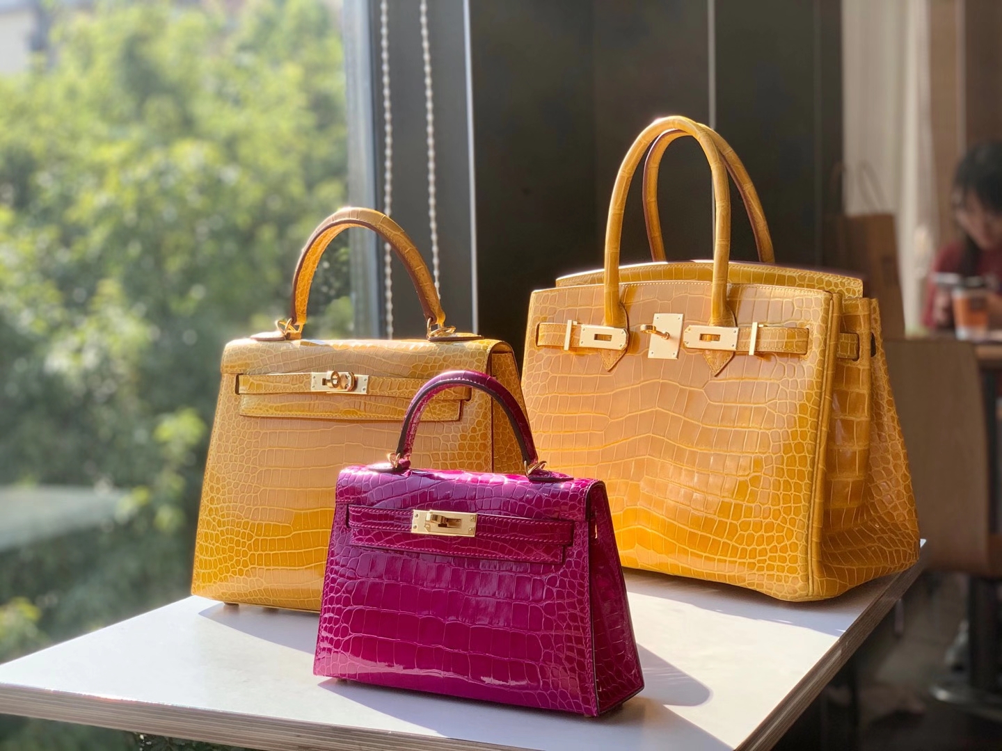 HERMES 爱马仕 铂金包 Birkin  爱马仕官网现货 Bk 25高光鳄鱼皮 琥珀黄